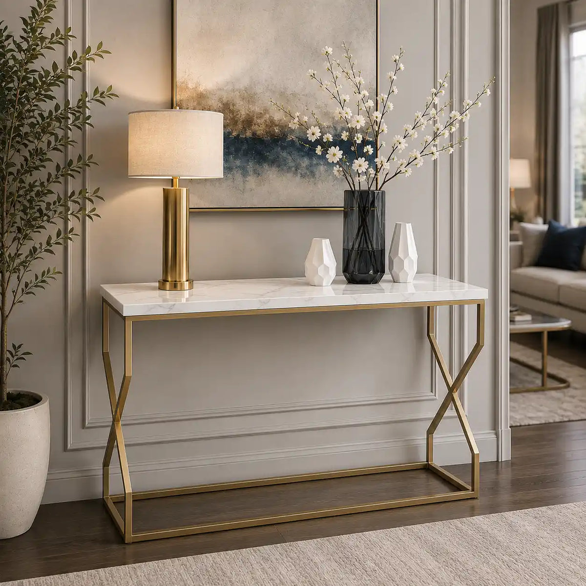 Modern Luxury Hallway Console Table with Marble Top