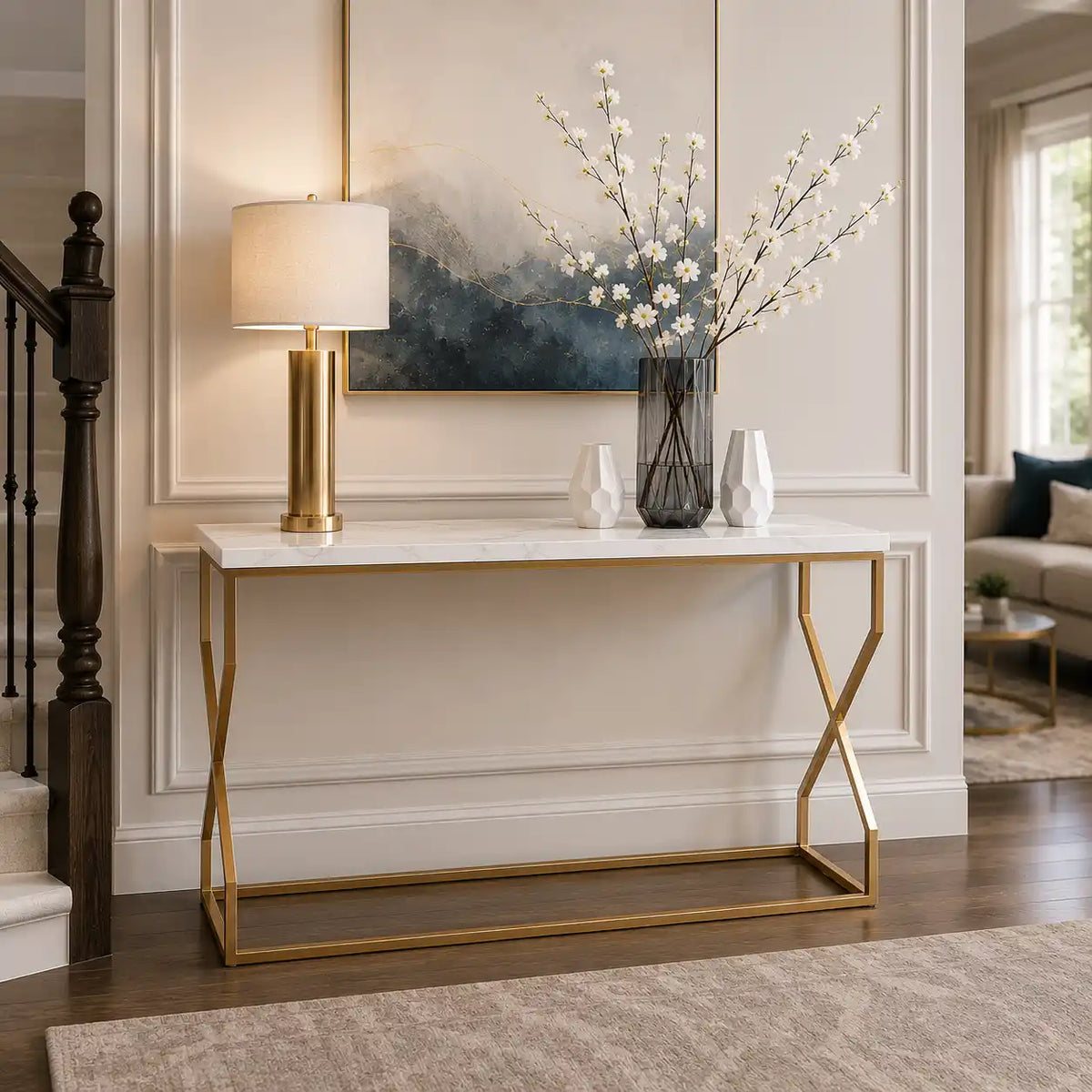 Modern Luxury Hallway Console Table with Marble Top