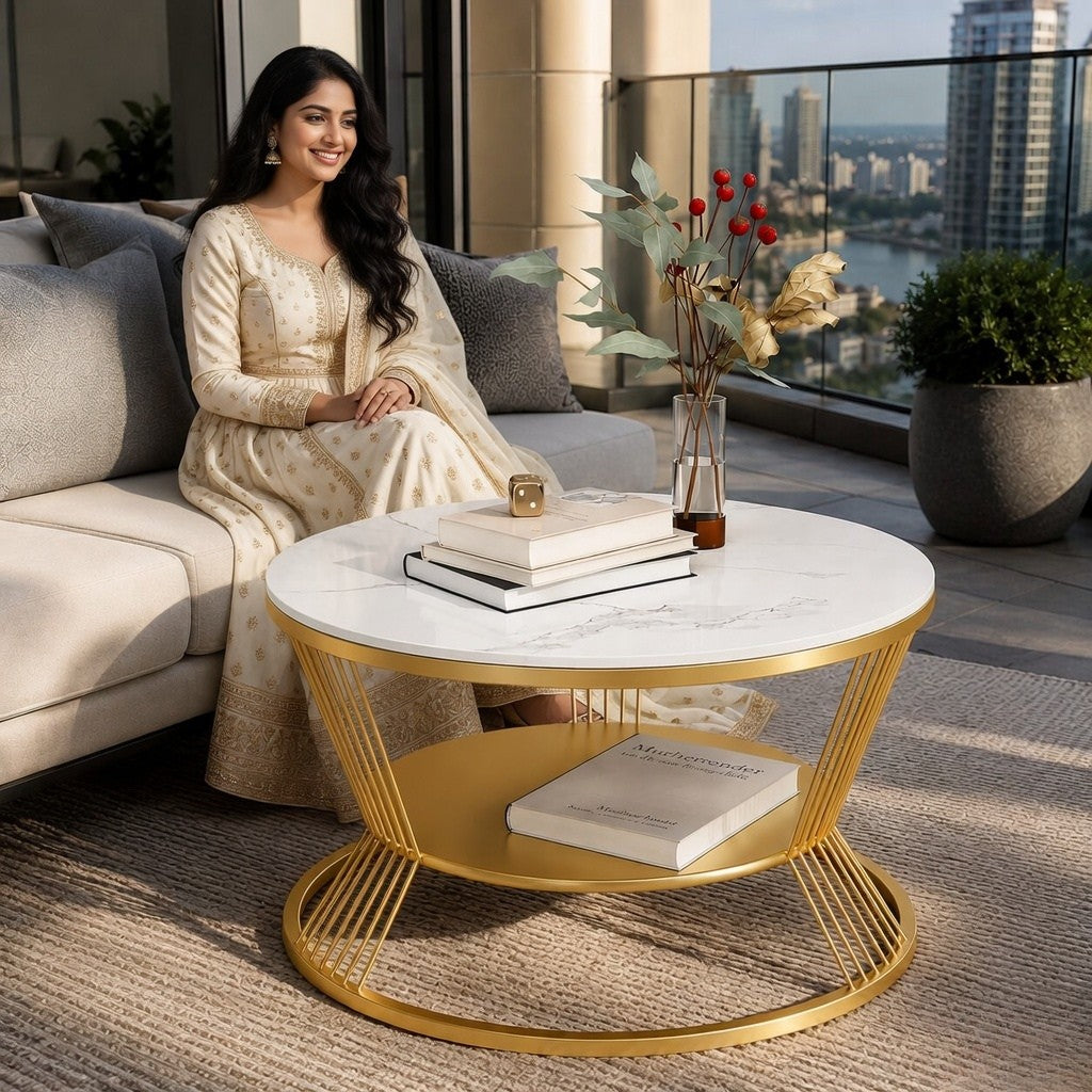 Modern Luxury Round Marble Center Table with Marble Top