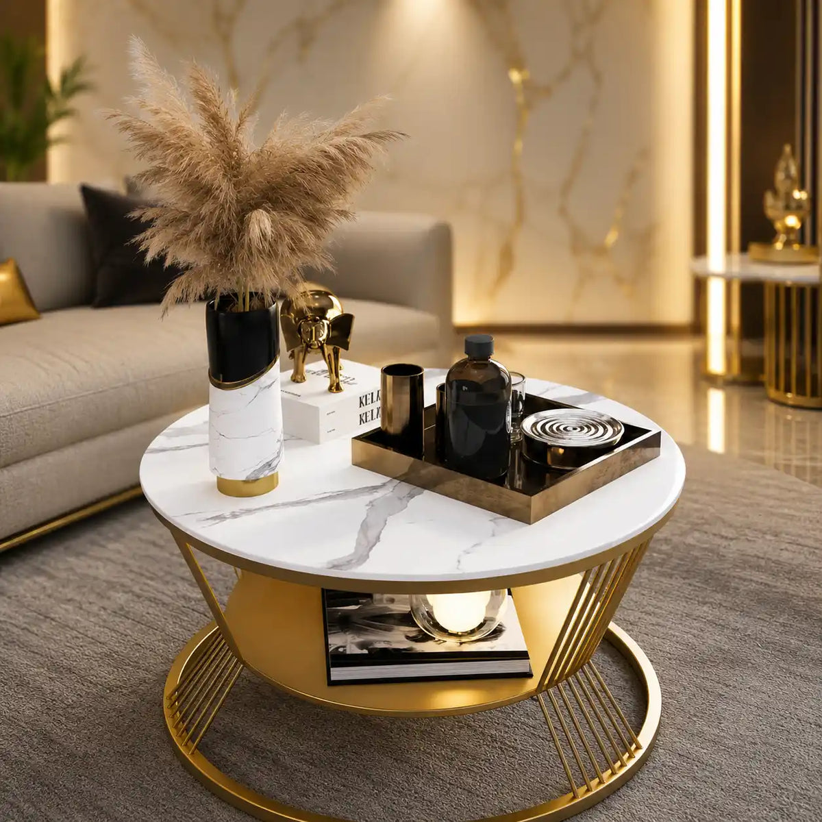 Modern Luxury Round Marble Center Table with Marble Top