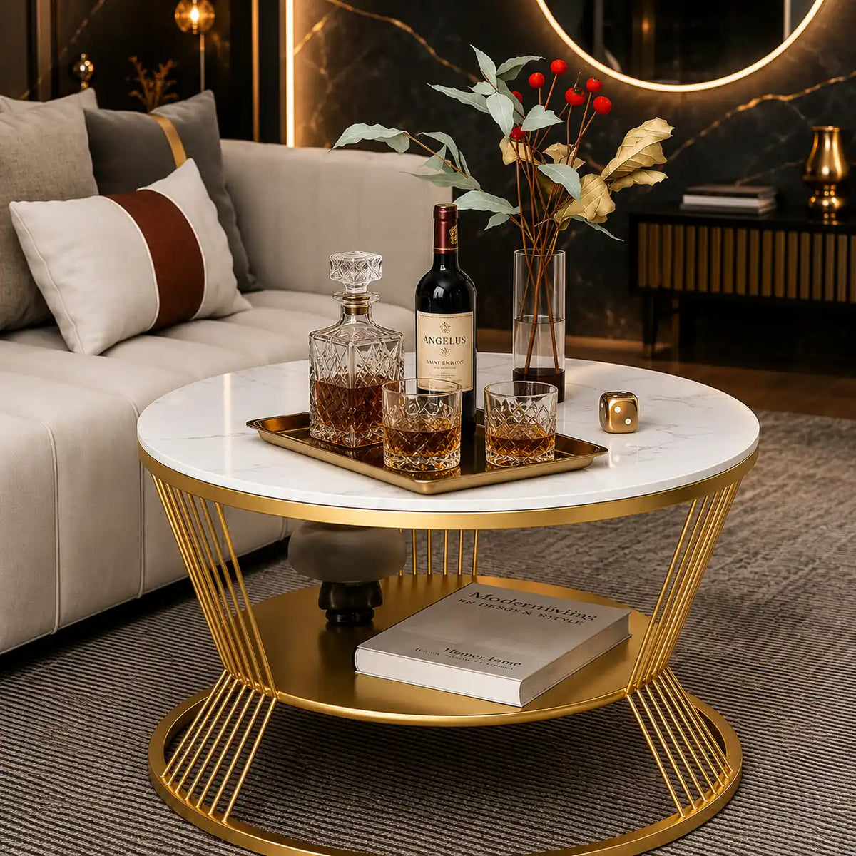 Modern Luxury Round Marble Center Table with Marble Top