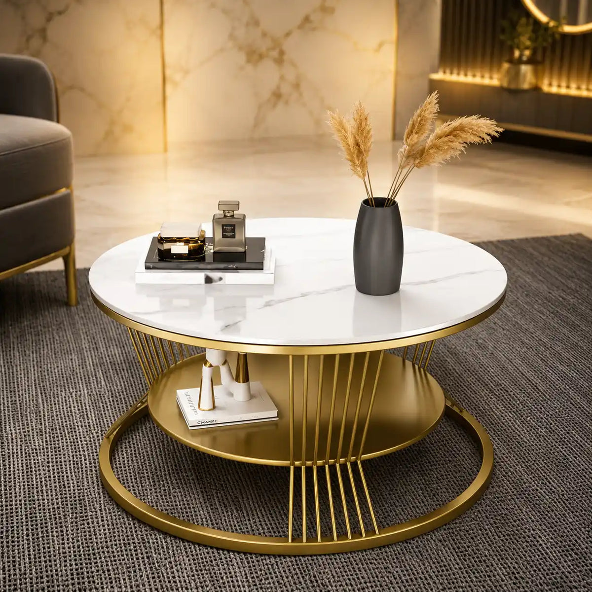 Modern Luxury Round Marble Center Table with Marble Top