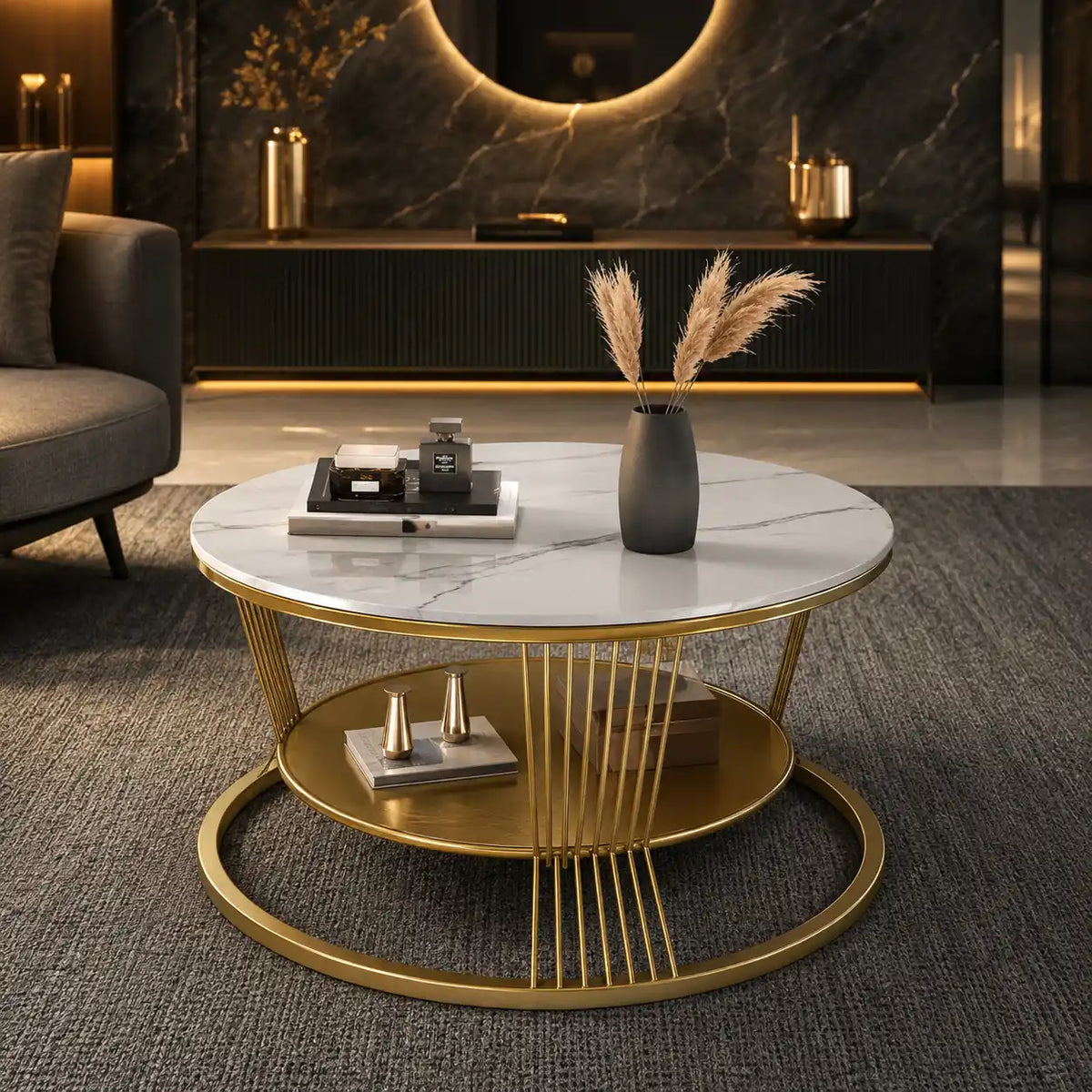 Modern Luxury Round Marble Center Table with Marble Top