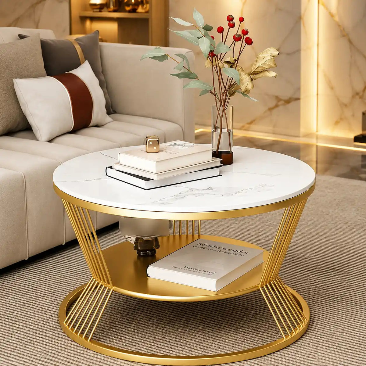 Modern Luxury Round Marble Center Table with Marble Top