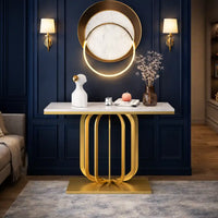 Modern Marble Console Table with Artistic Gold Vertical Loop Base