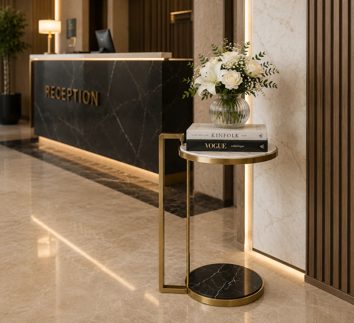 Modern Marble End Table for Living Room and Bedroom