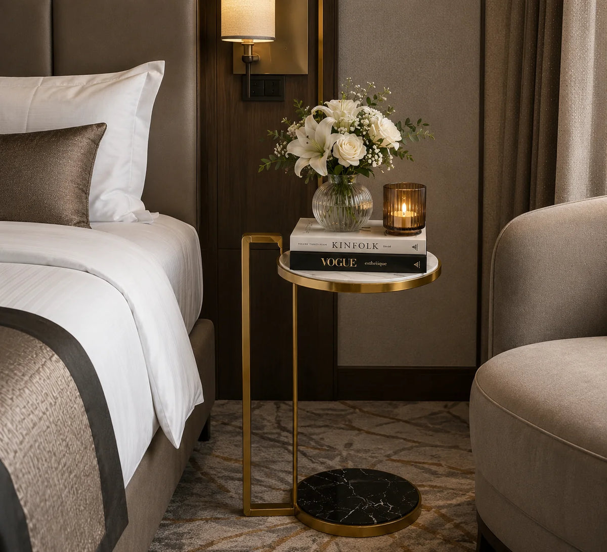 Modern Marble End Table for Living Room and Bedroom