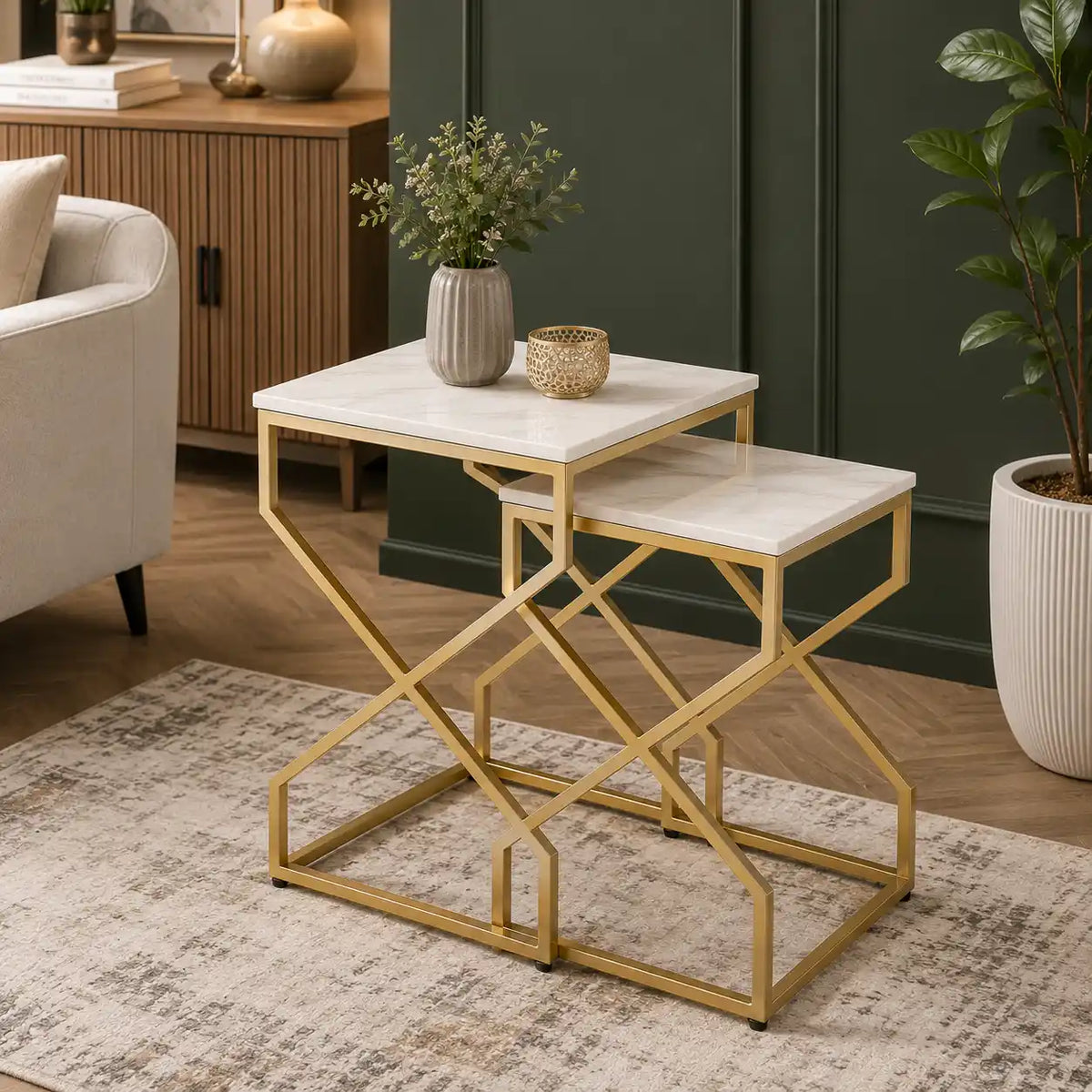 Modern Marble Top Nested Table with Stylish Frame