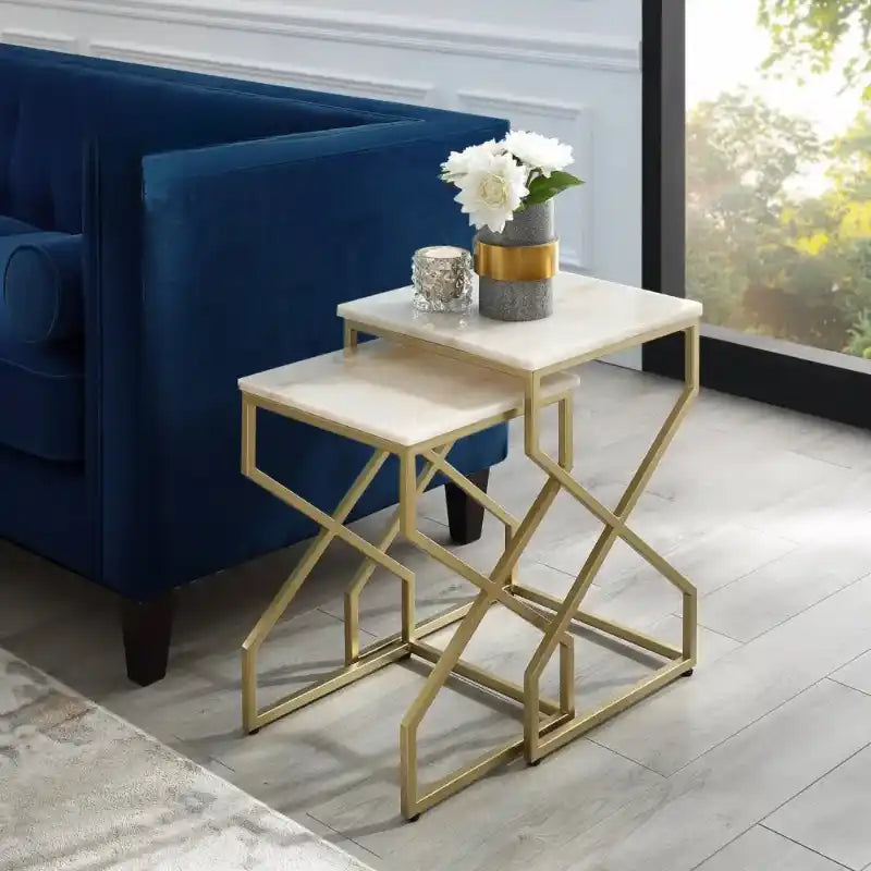 Modern Marble Top Nested Table with Stylish Frame