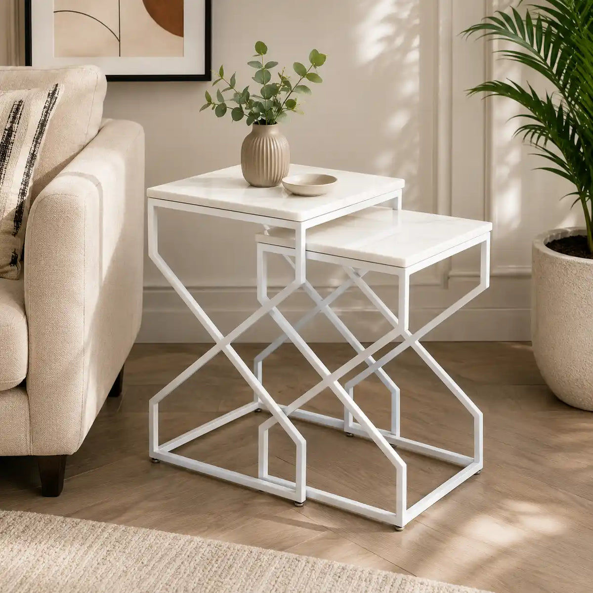 Modern Marble Top Nested Table with Stylish Frame