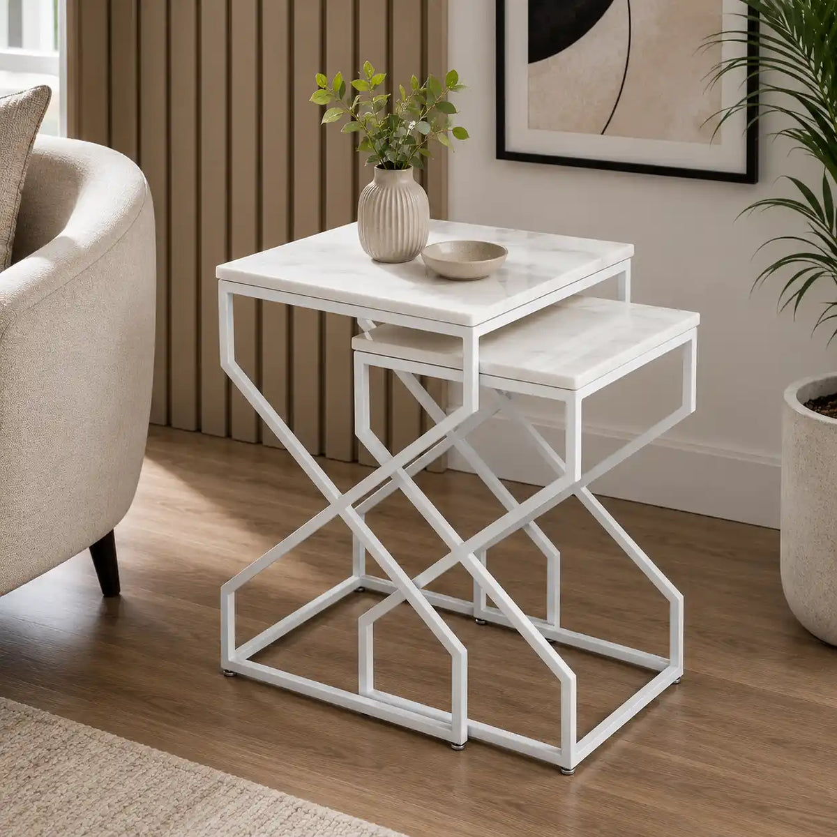 Modern Marble Top Nested Table with Stylish Frame