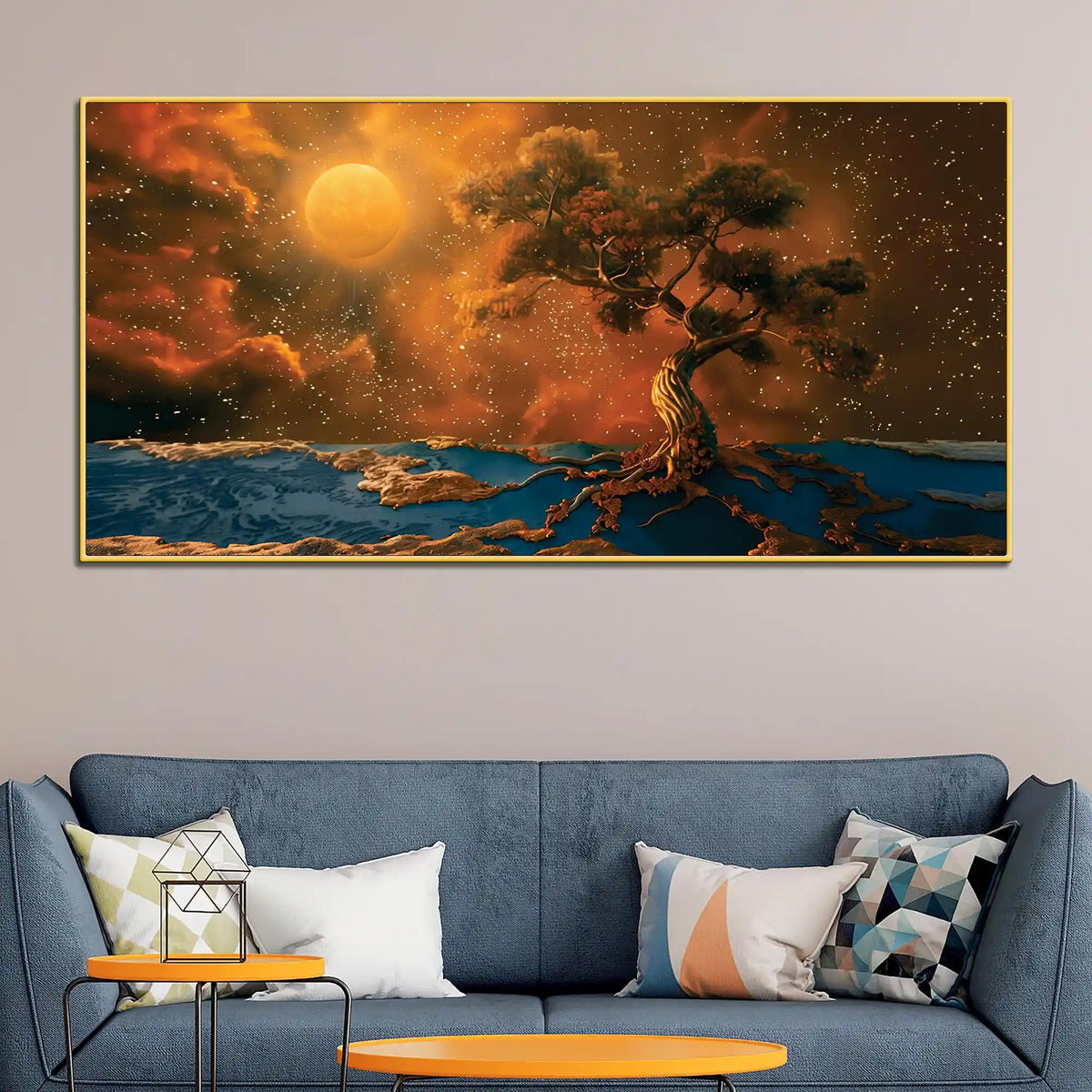 Modern Moonlight Sky Canvas Painting for Wall Decor