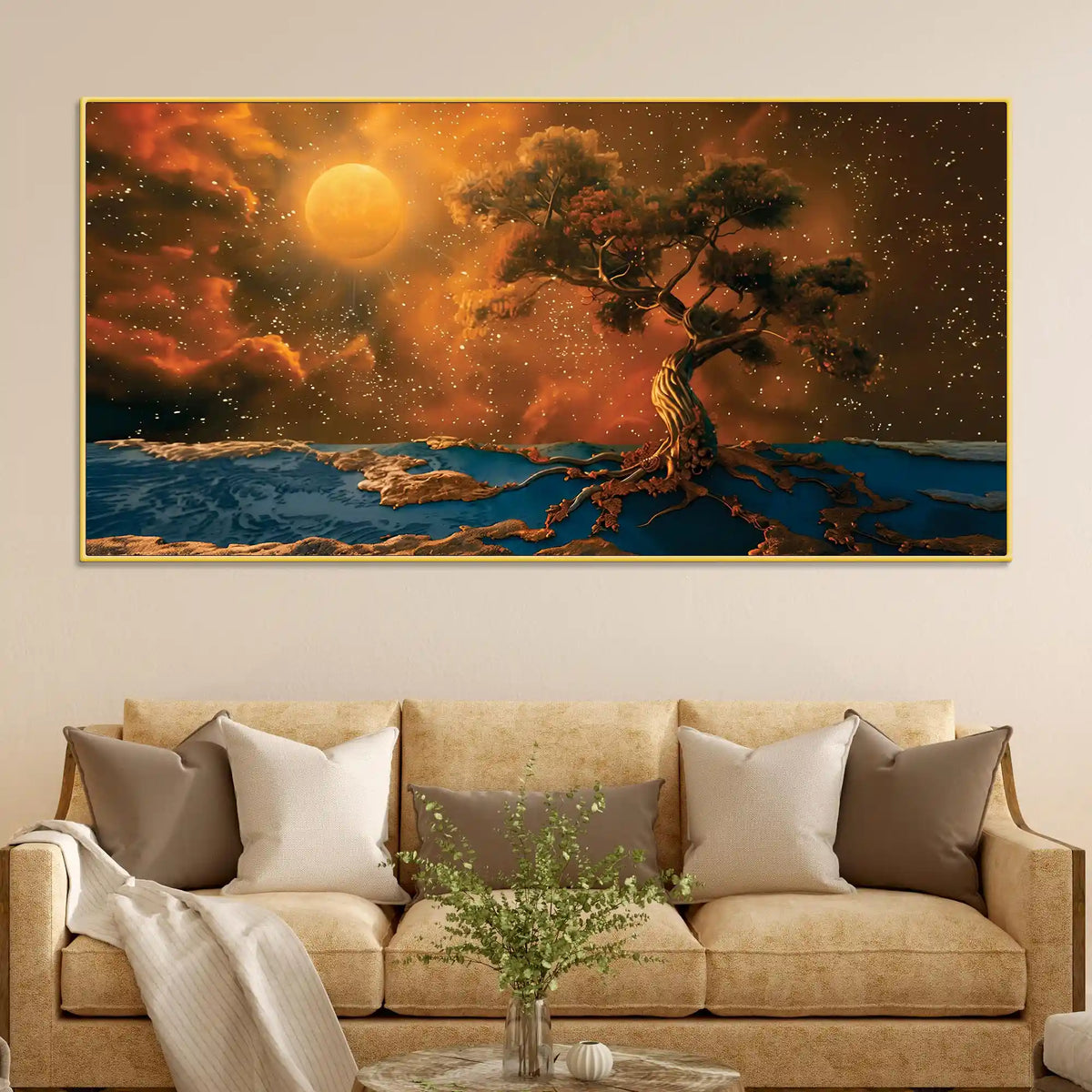 Modern Moonlight Sky Canvas Painting for Wall Decor