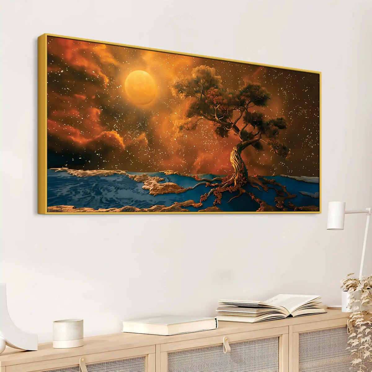 Modern Moonlight Sky Canvas Painting for Wall Decor
