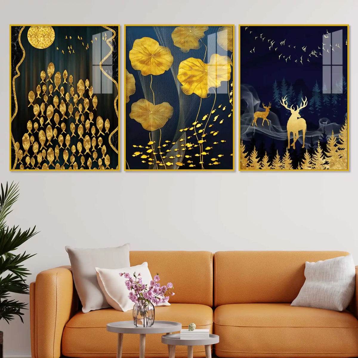 Modern Nature Inspired Acrylic Painting Set of 3