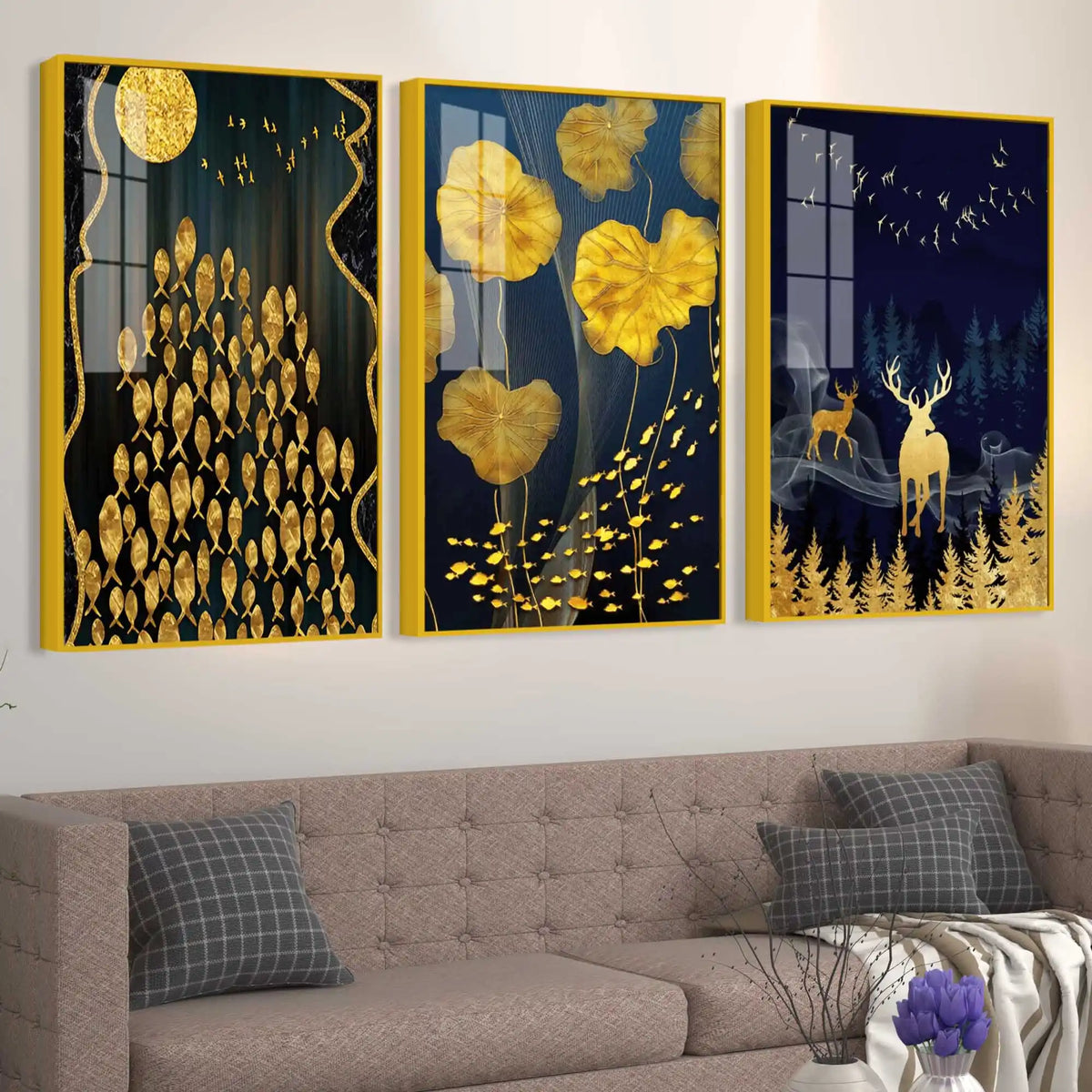 Modern Nature Inspired Acrylic Painting Set of 3