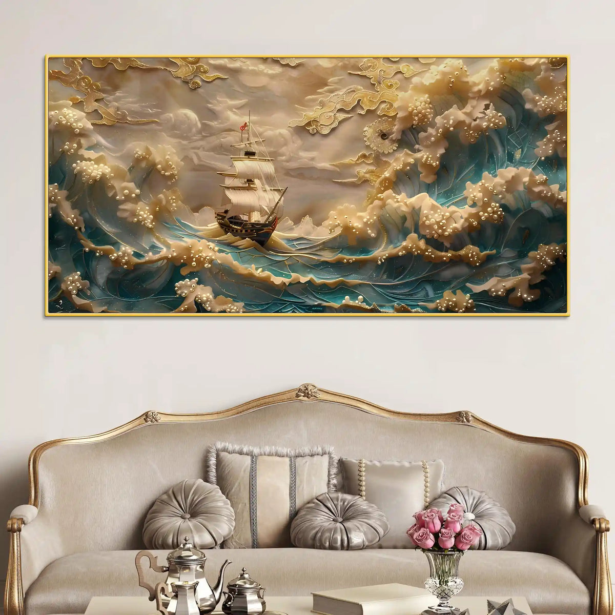 Modern Ocean Sailing Ship Canvas Wall Art Painting