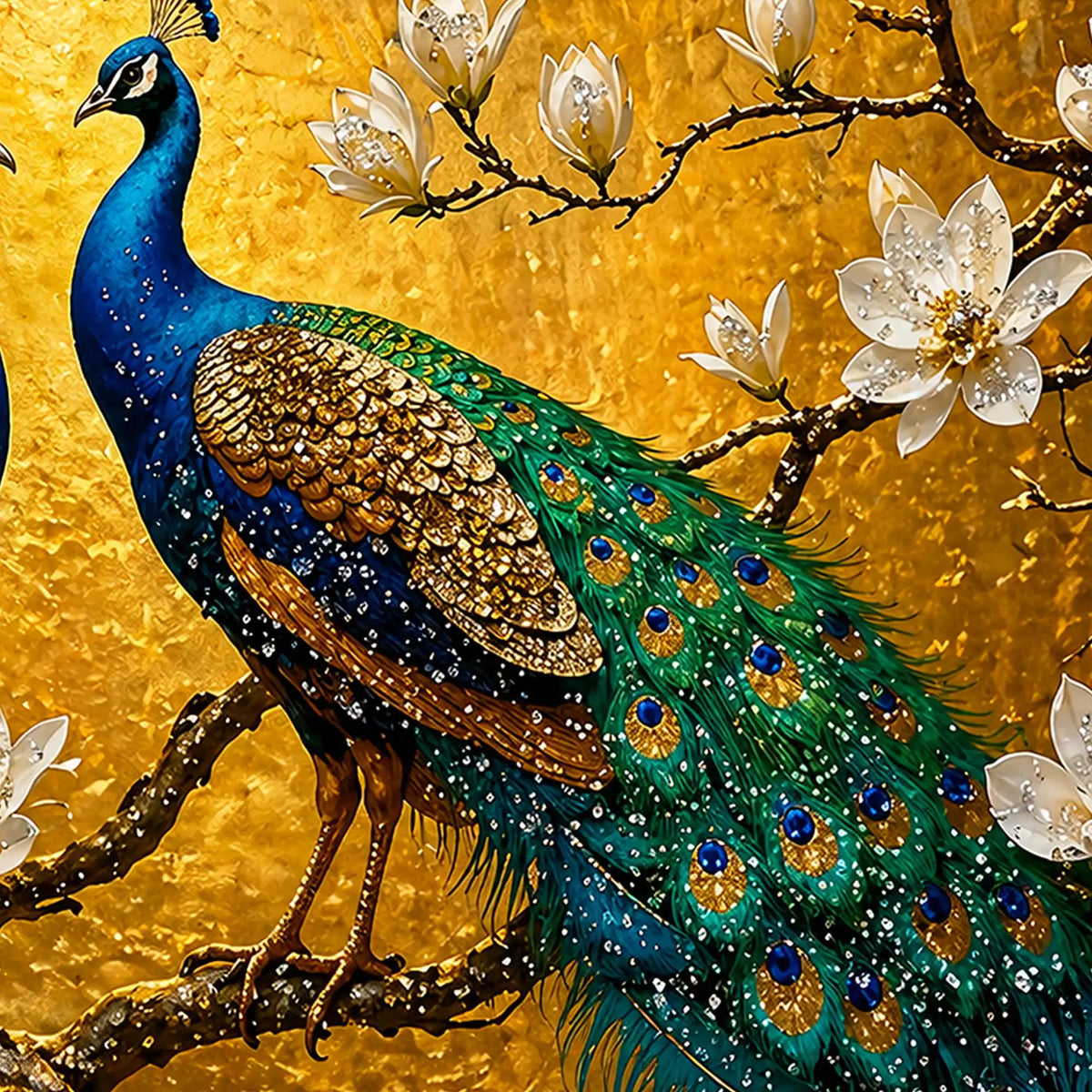 Modern Peacock Pair Floating Frame Crystal Wall Painting for Home Decor