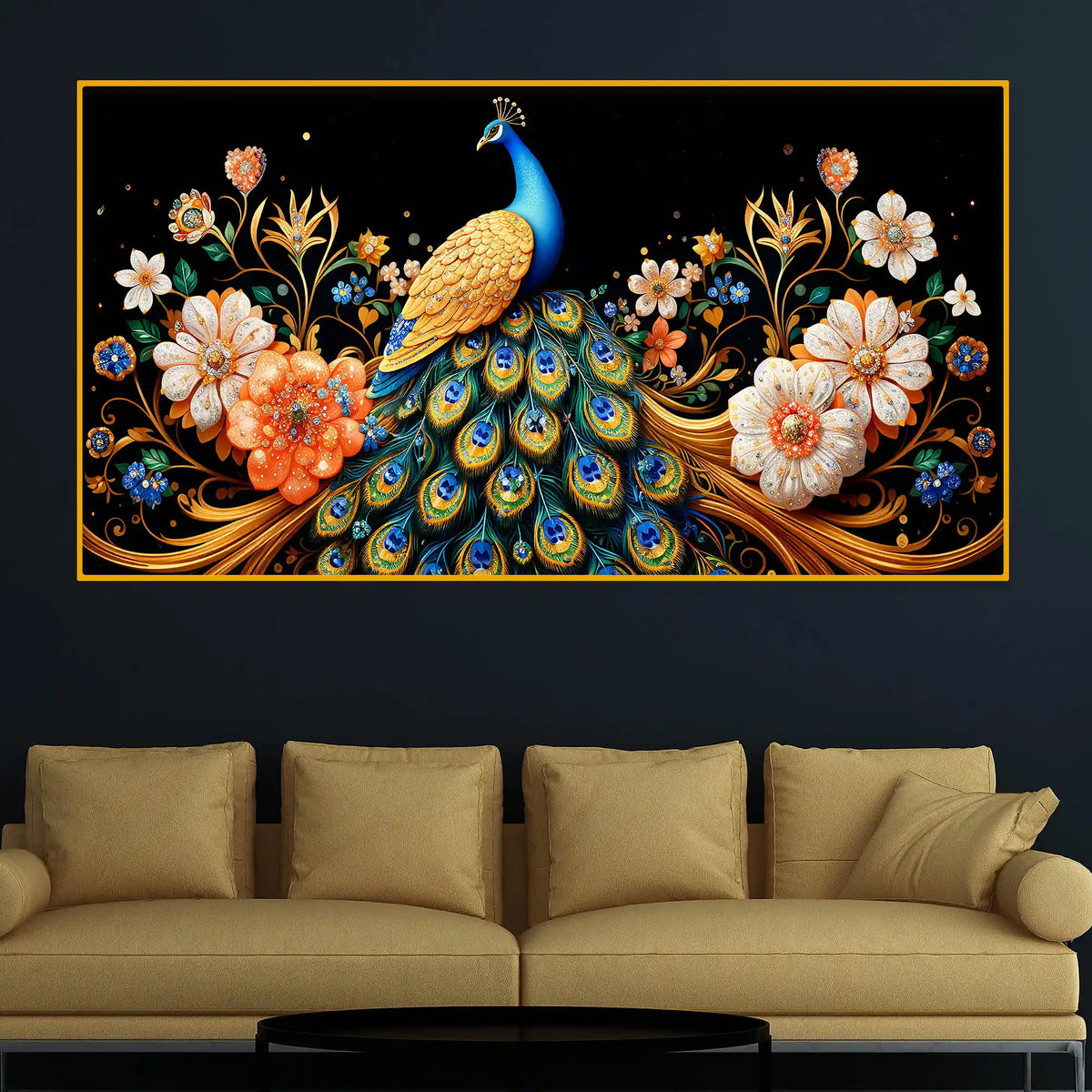 Modern Peacock Wall Art Crystal Glass Painting
