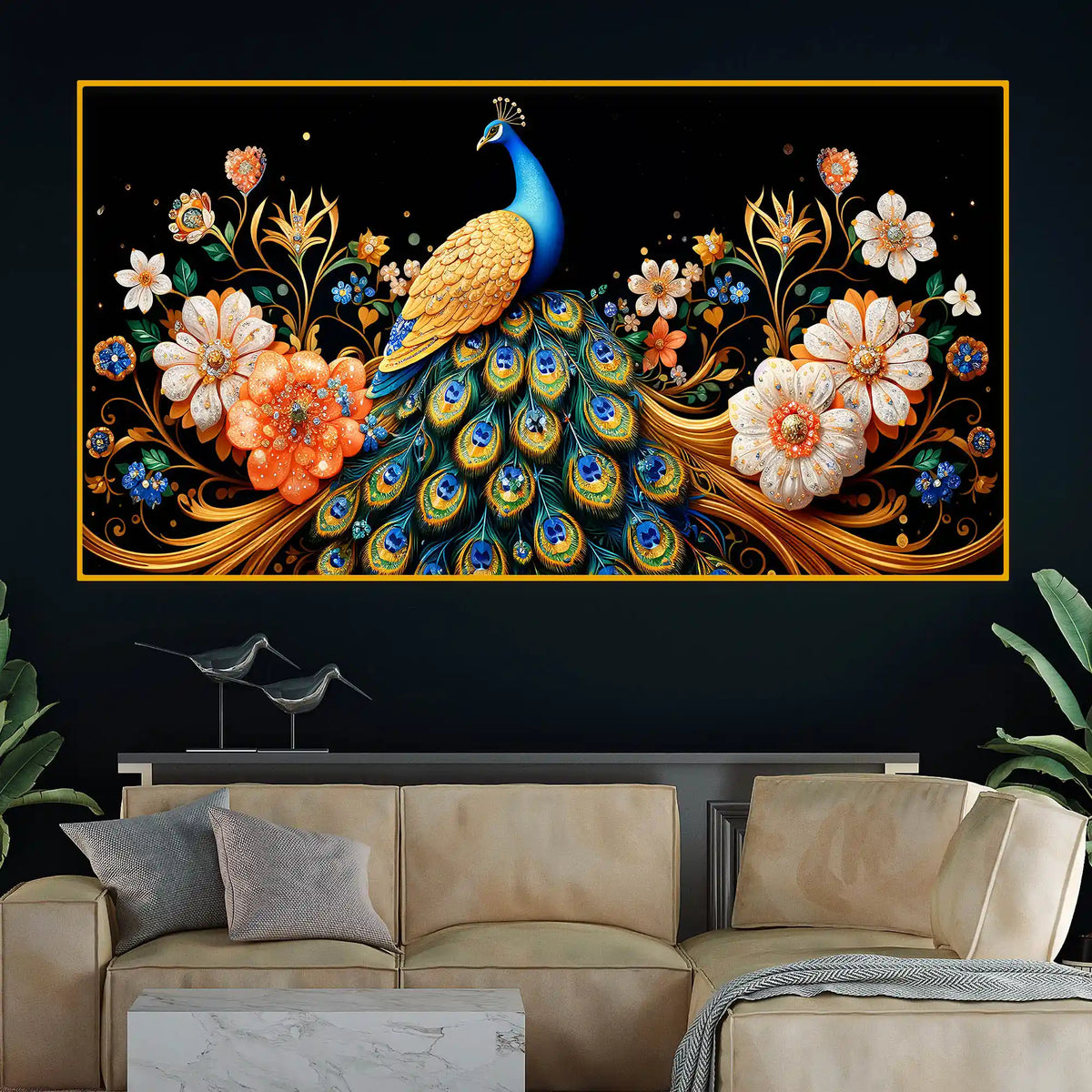Modern Peacock Wall Art Crystal Glass Painting