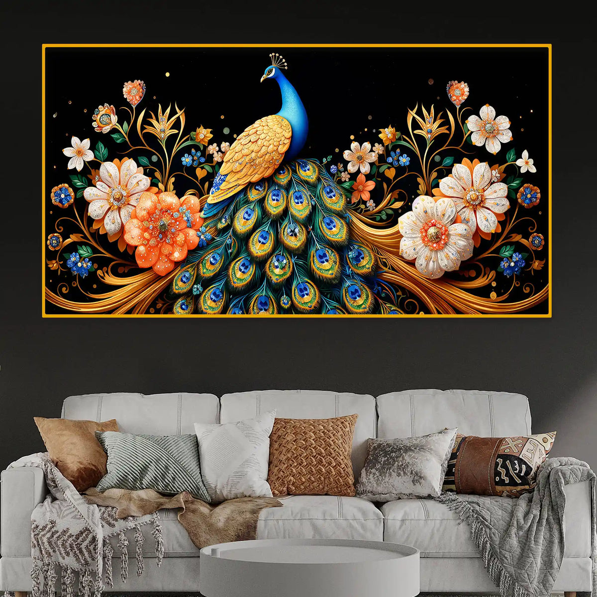 Modern Peacock Wall Art Crystal Glass Painting
