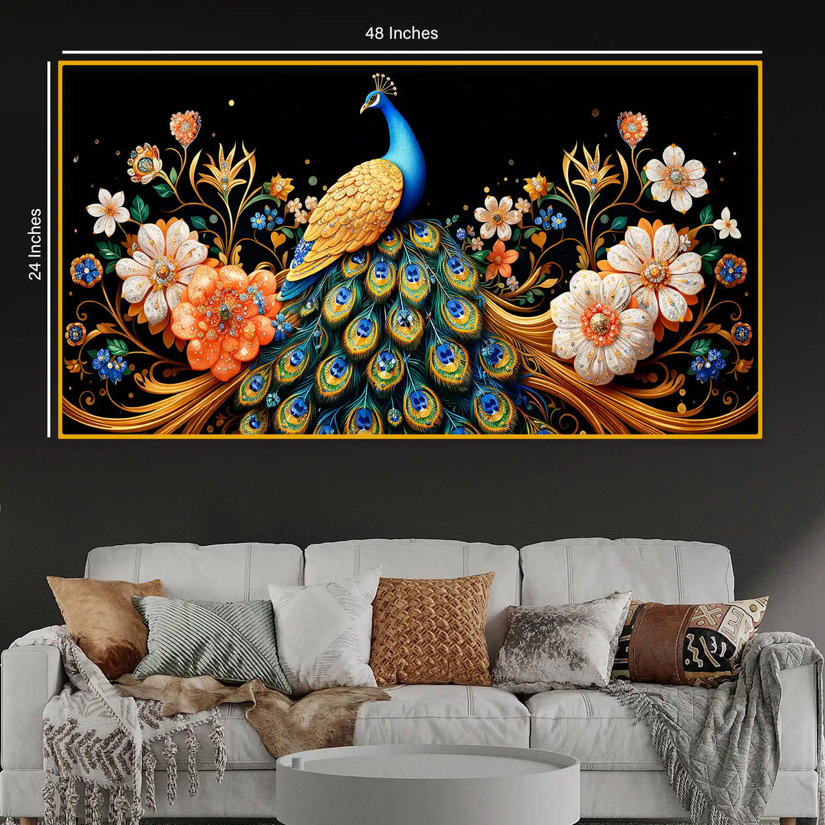 Modern Peacock Wall Art Crystal Glass Painting