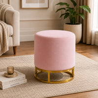 Modern Pink Accent Stool with Brass Golden Finish Metal Frame