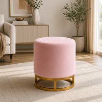 Modern Pink Accent Stool with Brass Golden Finish Metal Frame