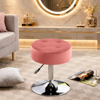 Modern Pink Adjustable Vanity Stool with Tufted Cushion