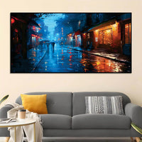 Modern Rainy Night Street Canvas Painting for Elegant Interiors