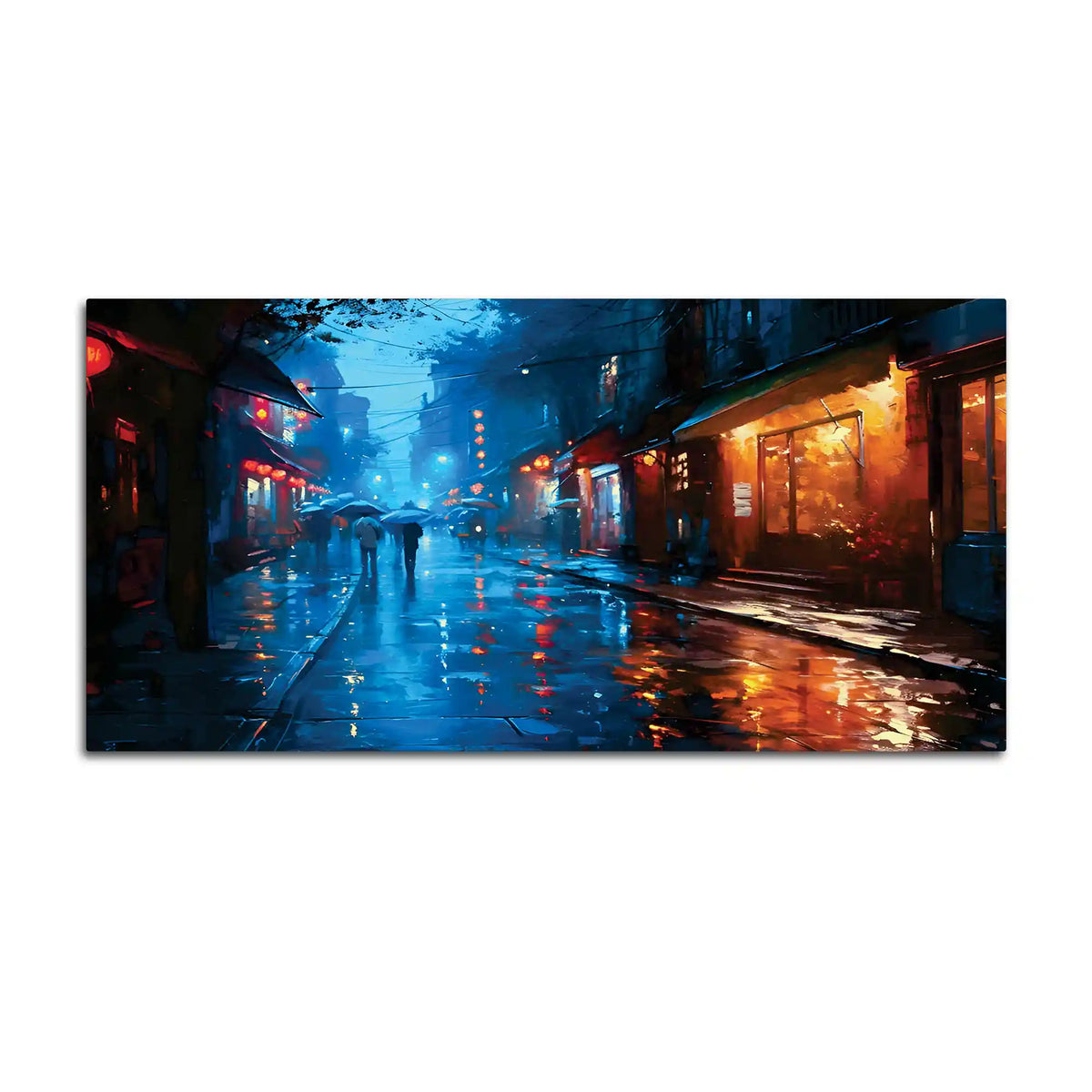 Modern Rainy Night Street Canvas Painting for Elegant Interiors