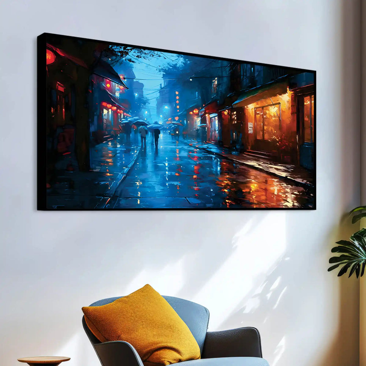 Modern Rainy Night Street Canvas Painting for Elegant Interiors
