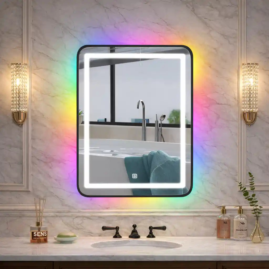 Modern RGB Mirror Cabinet with Ambient Glow and Storage