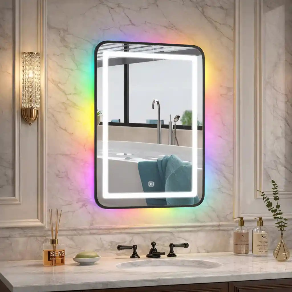 Modern RGB Mirror Cabinet with Ambient Glow and Storage