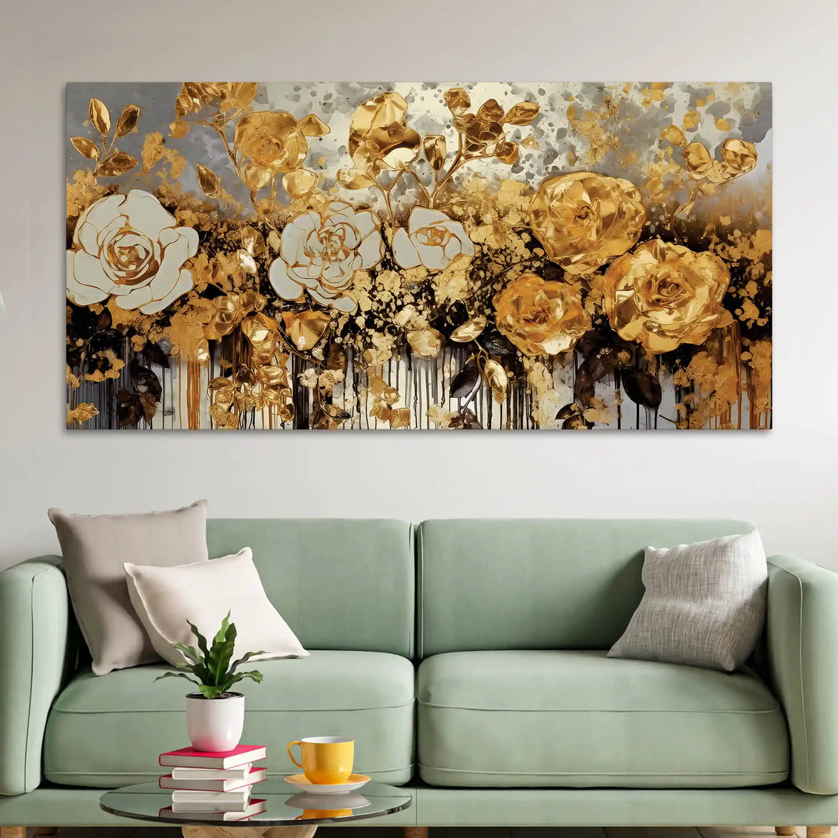 Modern Rose Floral Canvas Wall Art Abstract Painting