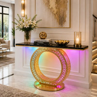 Modern Round LED Console Table in Gold | Entryway Furniture (SS 302)