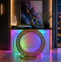 Modern Round LED Console Table in Gold | Entryway Furniture (SS 302)