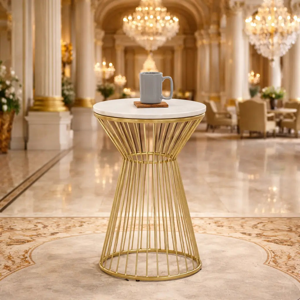 Modern Round Side Table with White Marble Top