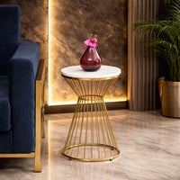 Modern Round Side Table with White Marble Top
