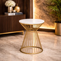 Modern Round Side Table with White Marble Top