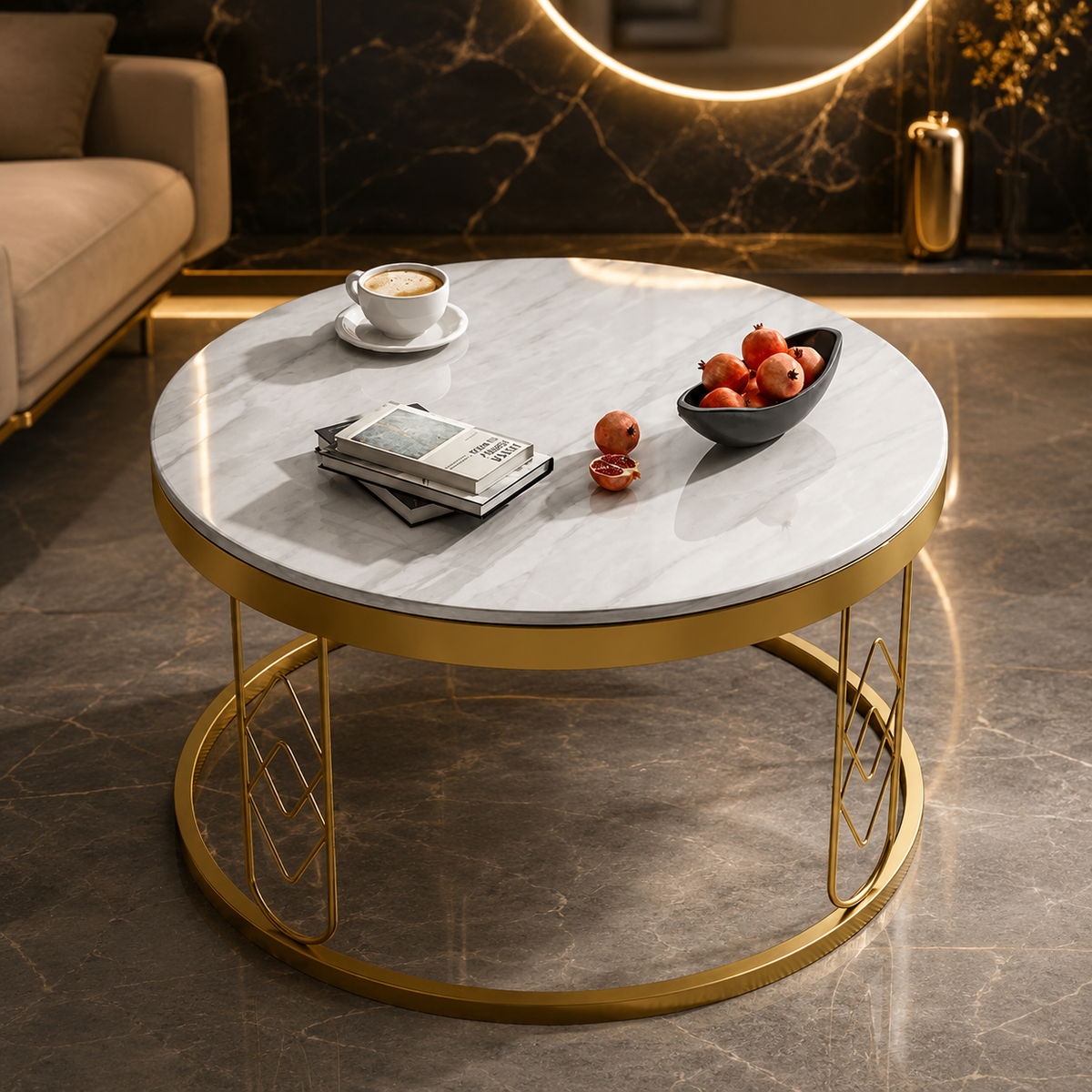 Modern Round White Marble Golden Center Table