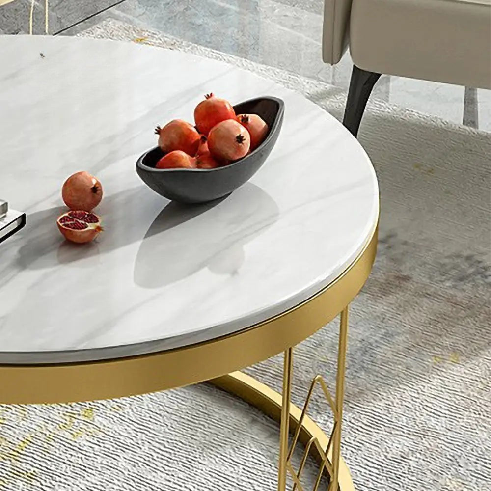 Modern Round White Marble Golden Center Table