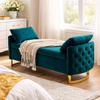 Modern Royal Blue Upholstered Storage Bench with Gold Legs