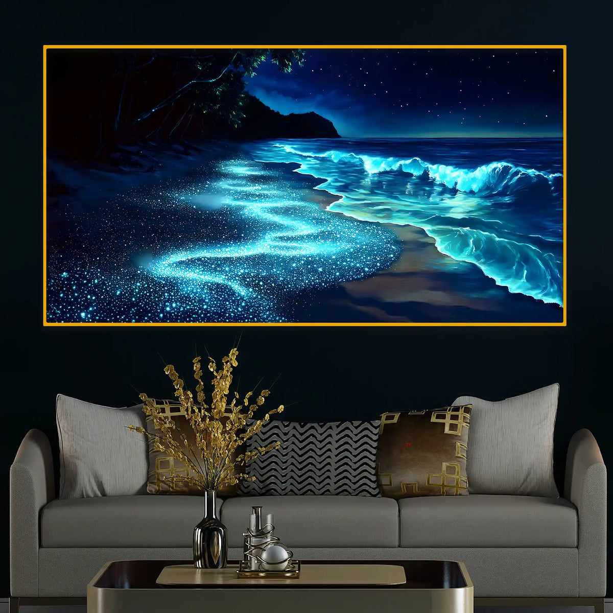 Modern Sea Waves Crystal Glass Wall Art Painting