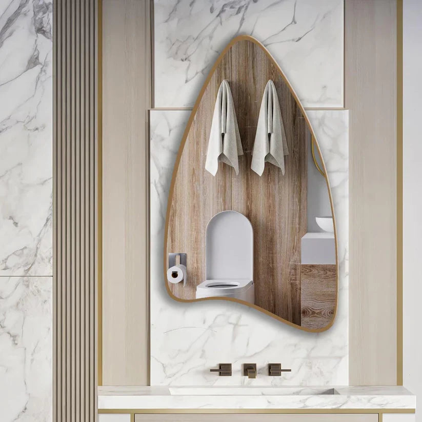 Modern Shield-Shaped Wall Mirror in Golden Frame