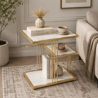 Modern Side Table with Marble Texture for Couch & Bedroom