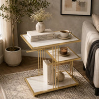 Modern Side Table with Marble Texture for Couch & Bedroom