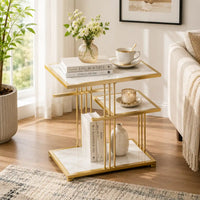 Modern Side Table with Marble Texture for Couch & Bedroom