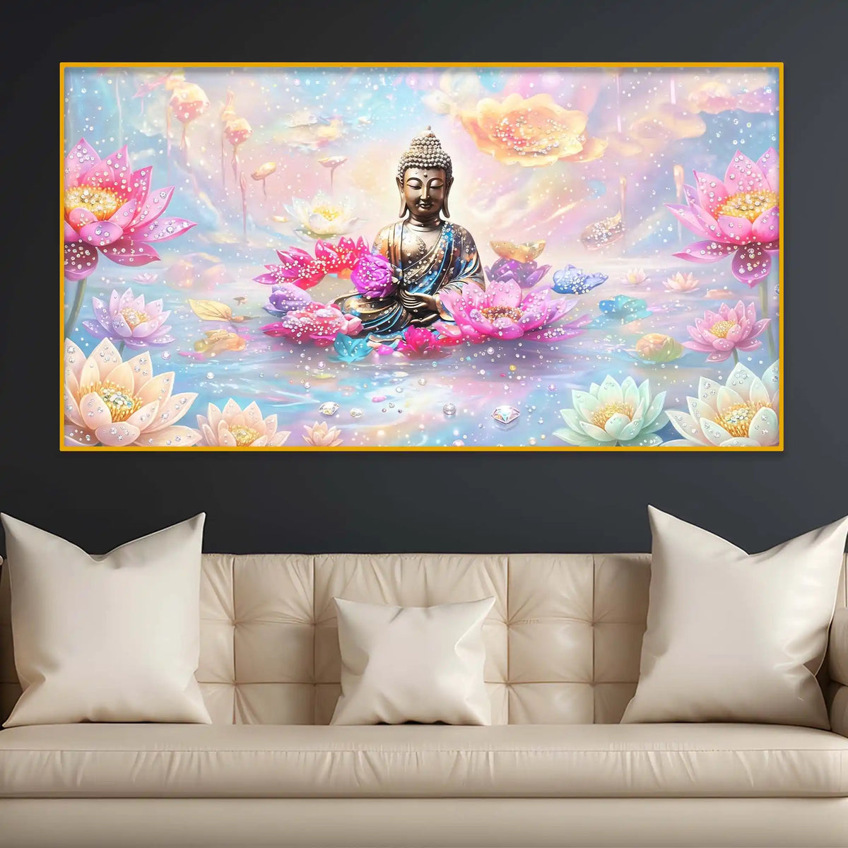 Modern Spiritual Calm Buddha Crystal Glass Painting