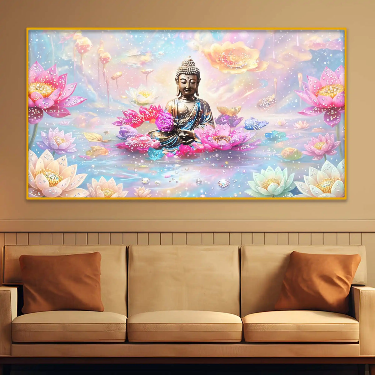 Modern Spiritual Calm Buddha Crystal Glass Painting